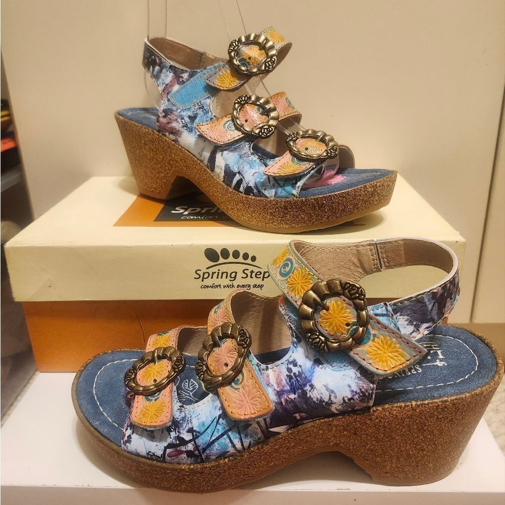 NIB L'Artiste Spring Step "Fillippa" Multi-Color Leather Sandals Sz.6 Ret.$160